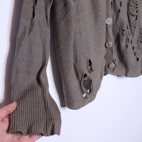 BCBGENERATION Distressed Sweater Marled Fern Taupe Cardigan Casual Women's M - Picture 4 of 12
